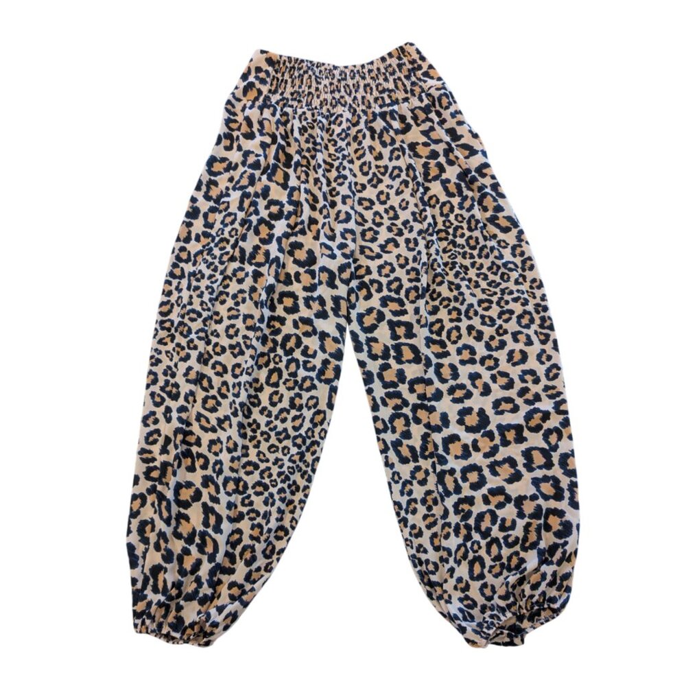 VICTORIA'S SECRET 2-Piece Harem Pants Crop Top Set S Animal Print Tan Navy - Picture 12 of 14